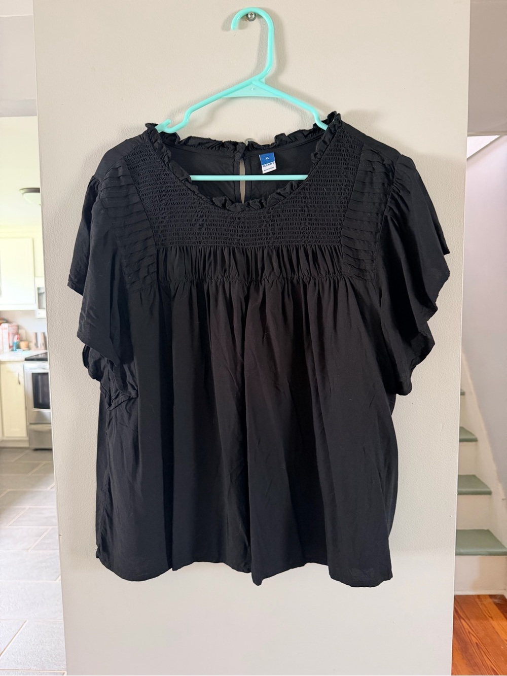 Old Navy Black Smocked Yoke Flutter Sleeve Blouse